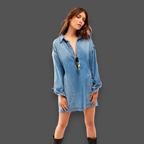 FREE PEOPLE Women's Sz M Denim Shirtdress - PERFECT CONDITION - Picture 1 of 7